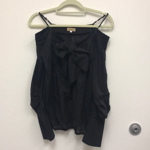 Shoulder puff sleeve black , slightly sheer top.